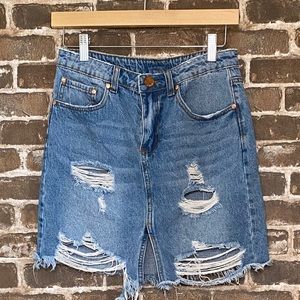 Signature denim high waist denim skirt